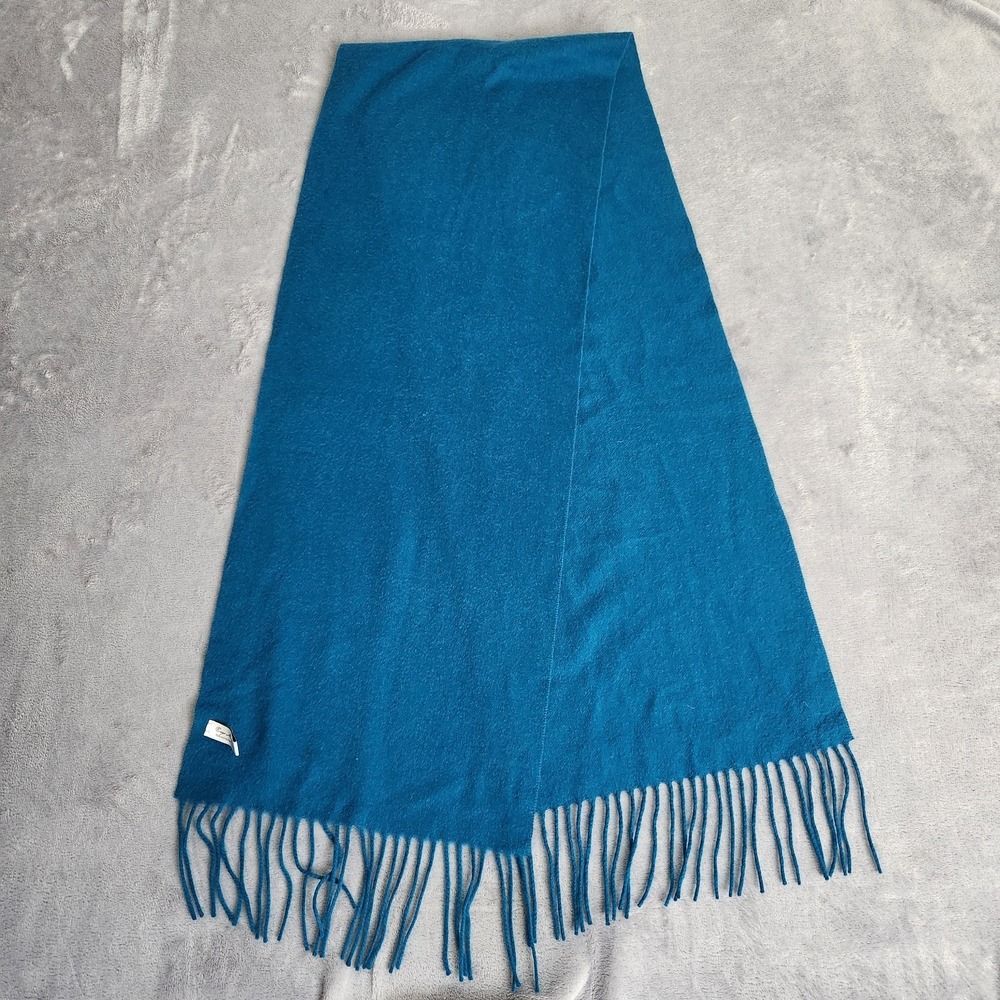 Enzo Mantovani Teal Scarf 70% Wool 30% Cashmere Soft Fringe Shawl Turquoise